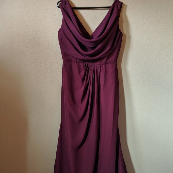 Burgundy Size 14 Sheath V-Neck Long Dress w/ Slit - Picture 4 of 7